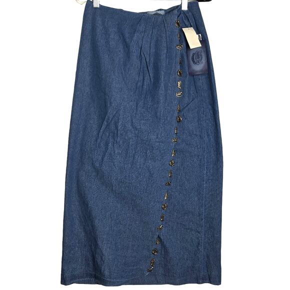 Cambridge Dry Goods Denim Maxi Wrap Skirt Christmas Charms Cotton VTG 80's NWT - Picture 1 of 9